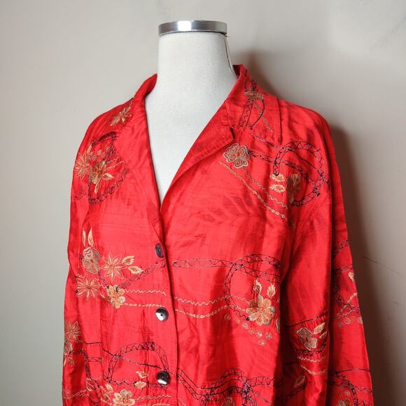Chico's Design Silk Floral Embroidered Shirt Button Up - Picture 4 of 11